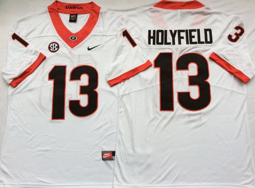 NCAA Men Georgia Bulldogs White #13 HOLYFIELD->ncaa teams->NCAA Jersey